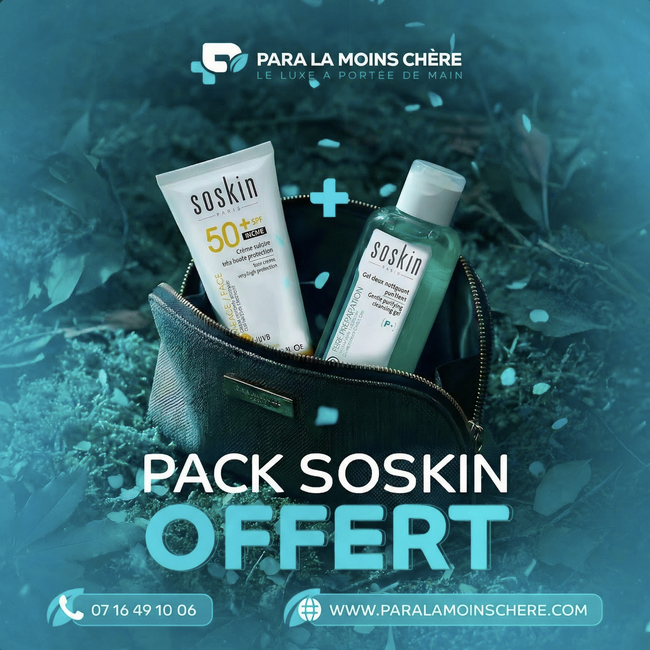 Pack Soskin crème solaire 50ml achetée = gel nettoyant 100ml offert