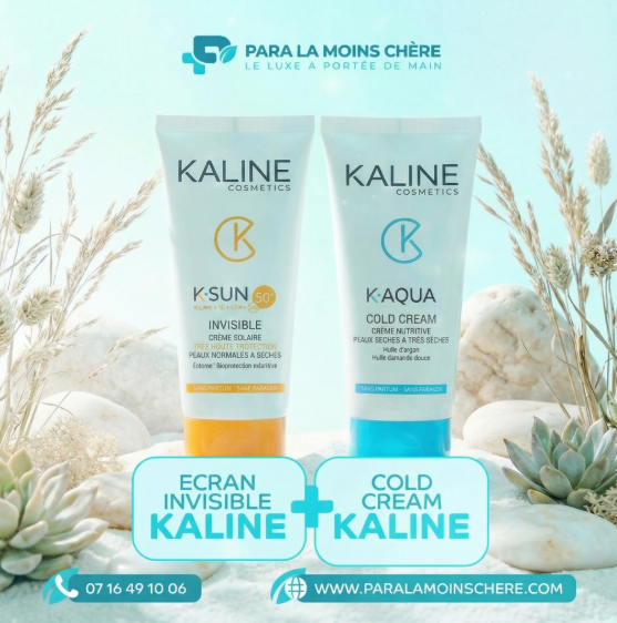 Profitez d’une offre spéciale avec le pack Kaline Crème Solaire Invisible SPF50+ 50ml, incluant Kaline Cold Cream OFFERT. Une protection solaire efficace, à la texture invisible, idéale pour un usage quotidien, signée Kaline.