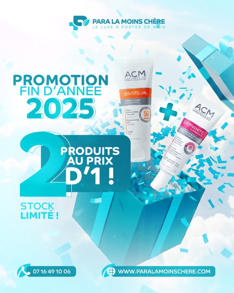 Découvrez le Pack ACM Dépiwhite Advanced, une solution dermatologique complète conçue pour corriger les taches pigmentaires tout en offrant une protection solaire optimale. Ce duo exceptionnel réunit la crème intensive anti-taches Dépiwhite Advanced et un écran solaire ACM SPF 50+ offert, pour une routine corrective et protectrice au meilleur prix. Formulée avec des actifs hautement concentrés, la crème Dépiwhite Advanced agit de manière ciblée sur l’hyperpigmentation : taches brunes, mélasma, marques post-acné, irrégularités du teint. Sa texture légère et sa haute tolérance en font un soin adapté aux peaux sensibles, garantissant une action progressive, continue et sécurisée. L’écran solaire ACM SPF 50+, offert dans ce pack, protège efficacement la peau contre les UVA et UVB, prévenant l’apparition de nouvelles taches et renforçant les résultats du soin correcteur. Une protection indispensable lors de l’utilisation de tout produit dépigmentant. Grâce à ce pack exclusif, bénéficiez d’une routine professionnelle complète, conçue pour éclaircir, unifier et protéger la peau au quotidien. Une offre incontournable proposée par Para La Moins Chère pour des résultats visibles et durables