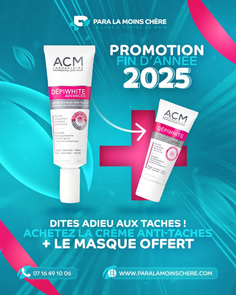 Le Pack ACM Dépiwhite réunit deux soins dermatologiques complémentaires conçus pour corriger efficacement les taches pigmentaires et uniformiser le teint. La crème anti-taches Dépiwhite agit en profondeur grâce à une combinaison d’actifs reconnus pour réduire l’hyperpigmentation, éclaircir les zones sombres et favoriser un teint visiblement plus homogène. Sa formule à haute tolérance convient même aux peaux sensibles. En complément, le masque Dépiwhite, offert dans ce pack, renforce l’action de la crème en boostant l’éclat naturel de la peau et en accélérant la réduction des taches. Son effet intensif ciblé agit sur les irrégularités tout en améliorant l'uniformité et la luminosité du teint. Ce duo professionnel offre une routine complète et synergique, idéale pour les personnes souffrant de taches brunes, mélasma, marques post-inflammatoires ou teint terne. Grâce à cette promotion exclusive, Para La Moins Chère vous garantit une solution hautement efficace à un prix imbattable.