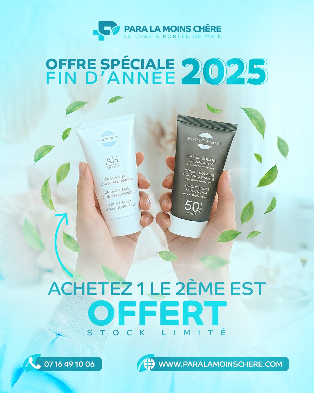 Post 7 Profitez d’une offre exclusive : achetez PhotoWhite Écran Invisible SPF50+ et recevez AH Cream 30ml OFFERT. Une protection solaire invisible à très haute protection combinée à un soin hydratant pour une peau protégée et équilibrée au quotidien par PhotoWhite.