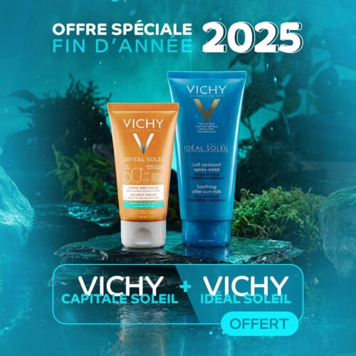Bénéficiez d’une offre exceptionnelle avec le pack Vichy Capital Soleil SPF50 incluant Vichy Idéal Soleil OFFERT. Une protection solaire avancée, adaptée aux peaux sensibles, signée Vichy Laboratoires.