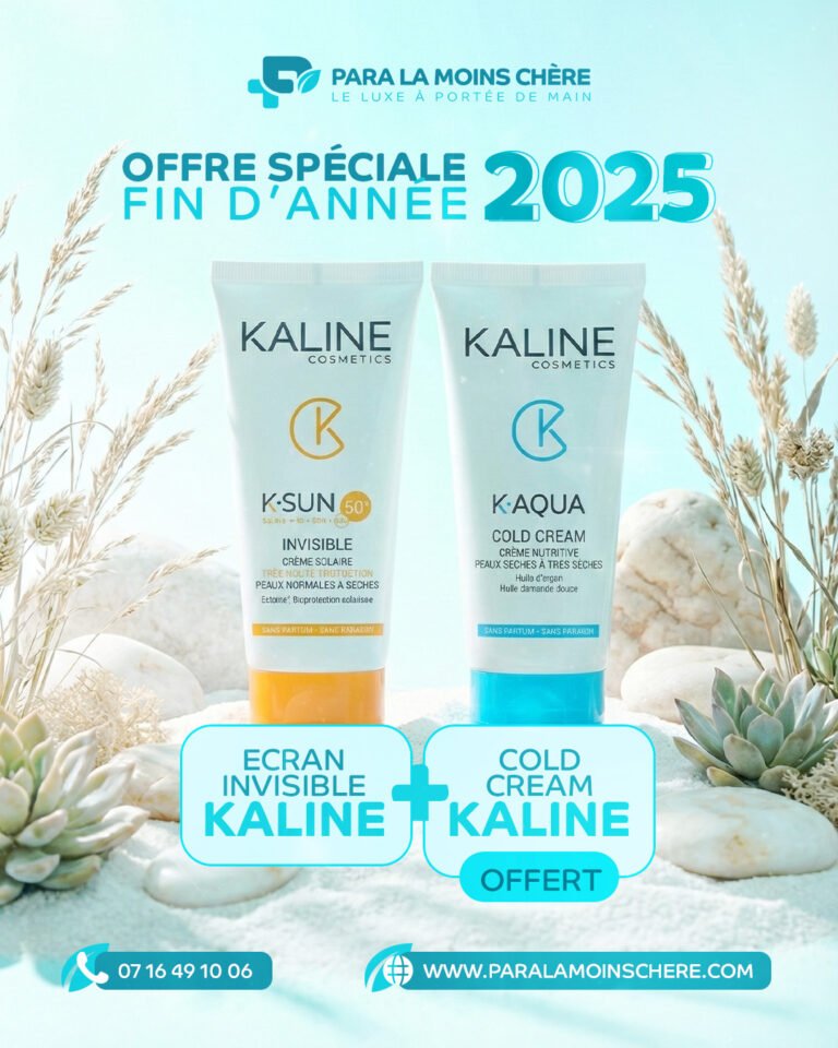Profitez d’une offre spéciale avec le pack Kaline Crème Solaire Invisible SPF50+ 50ml, incluant Kaline Cold Cream OFFERT. Une protection solaire efficace, à la texture invisible, idéale pour un usage quotidien, signée Kaline.