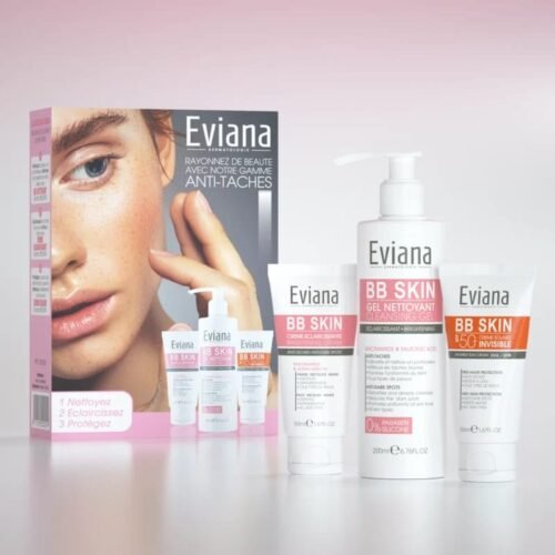 Profitez d’une offre pack avantageuse avec le Eviana Pack Éclaircissant et Anti-Taches, une routine complète conçue pour unifier le teint, atténuer les taches pigmentaires et révéler une peau plus lumineuse, signée Eviana.